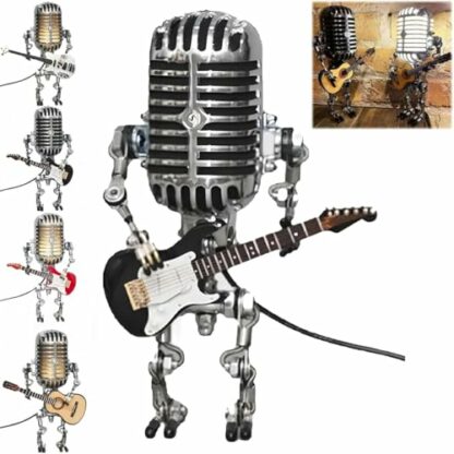 Ashopfun Vueeze Mic Rockbot,Sherum Mic Rockbot,Dotmalls Mic Rockbot,Retro Style Microphone Robot Table Lamp,Holding Guitare Vintage Night Light,MMicrophone Guitar Robot Lamp with Mini Guitar - Image 2