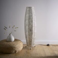 Aziza Moroccan Style Satin Nickel Floor Lamp | Intricate Cut-Out Design with Bulb Included | Decorative Lighting for Living Room, Bedroom, or Hallway