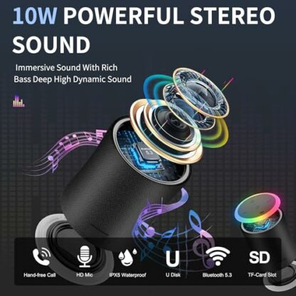 BESNOOW Portable Bluetooth Speaker Stereo Pairing, IPX7 Waterproof Wireless Speaker with HD Loud Stereo Sound, 8H Playtime Bluetooth Speakers, Bluetooth 5.3, RGB Lights, Outdoor Speaker for Party - Image 4