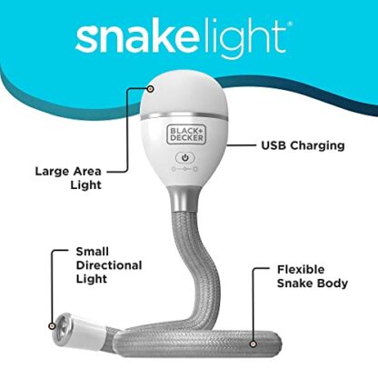 BLACK+DECKER Snake Light, Use for Book Light, Desk Light, and Work Light, 2 Settings, Flexible and Rechargeable (BDCFSL01) - Image 3
