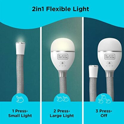 BLACK+DECKER Snake Light, Use for Book Light, Desk Light, and Work Light, 2 Settings, Flexible and Rechargeable (BDCFSL01) - Image 4