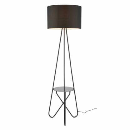 Black Floor Lamp Standing Light, Black Fabric Shade, Shelf Detail, Height 153cm - Image 3