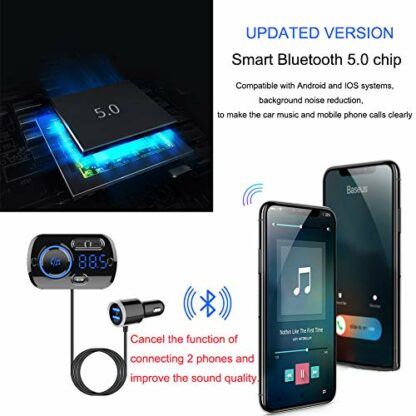 Bluetooth Car FM Transmitter,HIDOU Bluetooth 5.0 Car Radio Adapter Receiver With 7 Color Light,QC3.0/2.4A USB Car Charger Kit,Siri Voice Assistant,Handsfree Mp3 Player 3 Bluetooth Car FM Transmitter,HIDOU Bluetooth 5.0 Car Radio Adapter Receiver With 7 Color Light,QC3.0/2.4A USB Car Charger Kit,Siri Voice Assistant,Handsfree Mp3 Player - Image 3