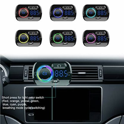 Bluetooth Car FM Transmitter,HIDOU Bluetooth 5.0 Car Radio Adapter Receiver With 7 Color Light,QC3.0/2.4A USB Car Charger Kit,Siri Voice Assistant,Handsfree Mp3 Player 4 Bluetooth Car FM Transmitter,HIDOU Bluetooth 5.0 Car Radio Adapter Receiver With 7 Color Light,QC3.0/2.4A USB Car Charger Kit,Siri Voice Assistant,Handsfree Mp3 Player - Image 4