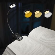 Book Lights for Reading in Bed, 12 LEDs Rechargeable Battery Clip Lamp with 3 Lighting Color, Stepless Dimming, Eye Protection, 80 Hours Runtime, 360° Flexible Gooseneck, Lightweight, Portable