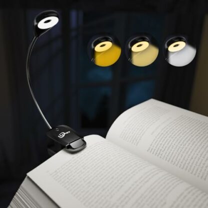 Book Lights for Reading in Bed, 12 LEDs Rechargeable Battery Clip Lamp with 3 Lighting Color, Stepless Dimming, Eye Protection, 80 Hours Runtime, 360° Flexible Gooseneck, Lightweight, Portable 2 Book Lights for Reading in Bed, 12 LEDs Rechargeable Battery Clip Lamp with 3 Lighting Color, Stepless Dimming, Eye Protection, 80 Hours Runtime, 360° Flexible Gooseneck, Lightweight, Portable - Image 2