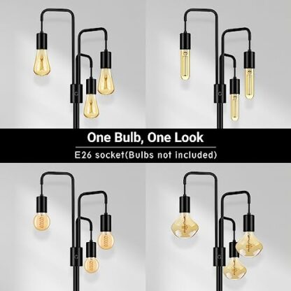 BoostArea Industrial Floor Lamp for Living Room,Modern Standing Lamp Stand Up Lamp with 3 Light, Bulbs Not Included,Simple Design Floor Lamp for Bedroom, Living Room, Office, Kids Room, Reading - Image 3