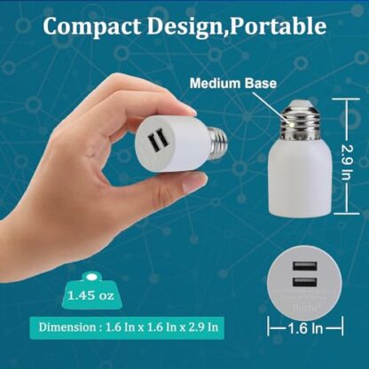Borju Light Socket USB Adapter for Decorative Lights,Lighting,Security Camera,Mini Fan. Output DC 5V/2.4A Total,Dual Port - Image 4
