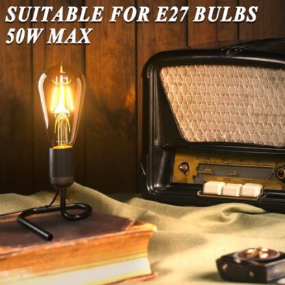 BrightArk Retro Table Lamp with E27 Base, Triangular Vertical Iron Lamp Holder, 50W Max, 1.8m Cable, E27 Led Light Bulb 4W Include, AC220-240V, Black 3 BrightArk Retro Table Lamp with E27 Base, Triangular Vertical Iron Lamp Holder, 50W Max, 1.8m Cable, E27 Led Light Bulb 4W Include, AC220-240V, Black - Image 3
