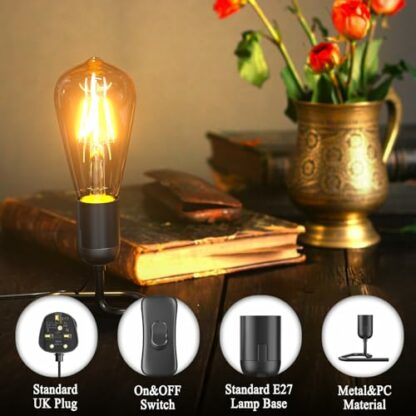 BrightArk Retro Table Lamp with E27 Base, Triangular Vertical Iron Lamp Holder, 50W Max, 1.8m Cable, E27 Led Light Bulb 4W Include, AC220-240V, Black 4 BrightArk Retro Table Lamp with E27 Base, Triangular Vertical Iron Lamp Holder, 50W Max, 1.8m Cable, E27 Led Light Bulb 4W Include, AC220-240V, Black - Image 4