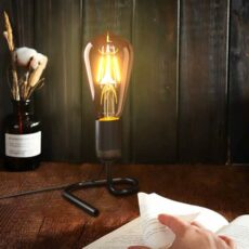 BrightArk Retro Table Lamp with E27 Base, Triangular Vertical Iron Lamp Holder, 50W Max, 1.8m Cable, E27 Led Light Bulb 4W Include, AC220-240V, Black