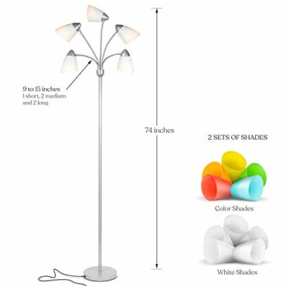 Brightech Medusa LED Floor Lamp - Multi Head Adjustable Tall Pole Standing Reading Lamp for Living Room, Bedroom, Kids Room - Includes 5 LED Bulbs and 5 White & Colored Interchangeable Shades - Image 3
