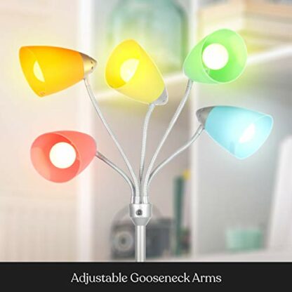 Brightech Medusa LED Floor Lamp - Multi Head Adjustable Tall Pole Standing Reading Lamp for Living Room, Bedroom, Kids Room - Includes 5 LED Bulbs and 5 White & Colored Interchangeable Shades - Image 4