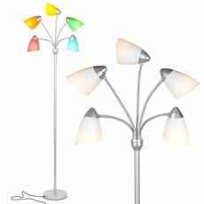 Brightech Medusa LED Floor Lamp - Multi Head Adjustable Tall Pole Standing Reading Lamp for Living Room, Bedroom, Kids Room - Includes 5 LED Bulbs and 5 White & Colored Interchangeable Shades