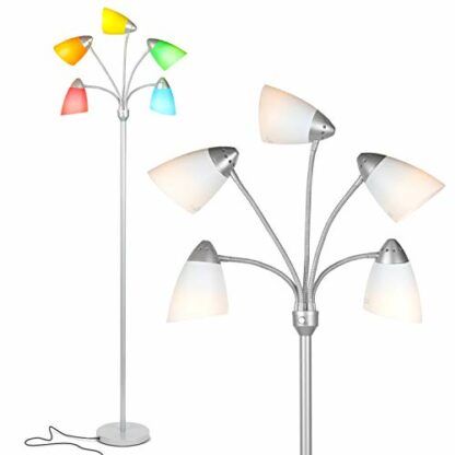Brightech Medusa LED Floor Lamp - Multi Head Adjustable Tall Pole Standing Reading Lamp for Living Room, Bedroom, Kids Room - Includes 5 LED Bulbs and 5 White & Colored Interchangeable Shades - Image 2