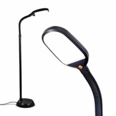 Brightech Regent - LED Reading, Craft & Task Floor Lamp - Free Standing Modern Pole Light with Adjustable Gooseneck - Tall, Bright Office Light Goes Over Desk or Lash Bed - Antique Brass/Gold