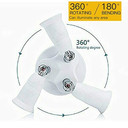 CLWHJ 360 Degrees Adjustable 3 in 1 E26/E27 Splitter Socket Adapter. E26/E27 Standard LED Bulbs 360 Degrees Adjustable 180 Degree Bendable Max Watt 180W - Image 3