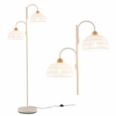 COSTWAY 2-Light Floor Lamp, Rotating Standing Lamp with Foot Switch, Woven Lampshades, E27 Bulb Bases & Metal Pole, Modern Tall Reading Light for Living Room Bedroom Office