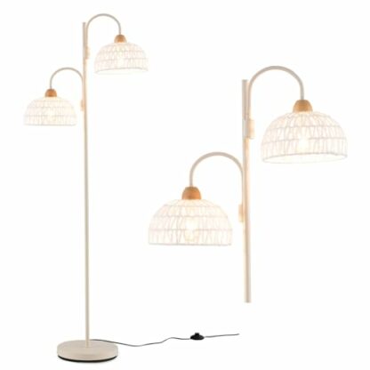 COSTWAY 2-Light Floor Lamp, Rotating Standing Lamp with Foot Switch, Woven Lampshades, E27 Bulb Bases & Metal Pole, Modern Tall Reading Light for Living Room Bedroom Office 2 COSTWAY 2-Light Floor Lamp, Rotating Standing Lamp with Foot Switch, Woven Lampshades, E27 Bulb Bases & Metal Pole, Modern Tall Reading Light for Living Room Bedroom Office - Image 2