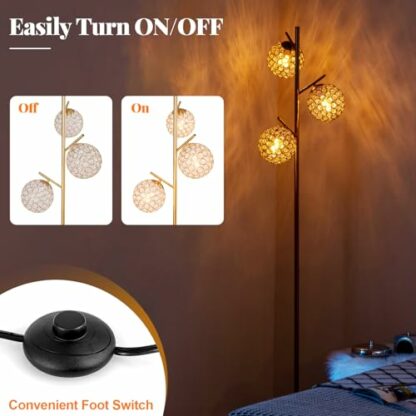 COSTWAY 3-Light Floor Lamp, Modern Standing Lamp with Foot Switch, Crystal-Like Acrylic Lampshades & Weighted Base, Tall Tree Floor Lighting for Living Room Bedroom Office Sofa, Bulbs Not Included - Image 4