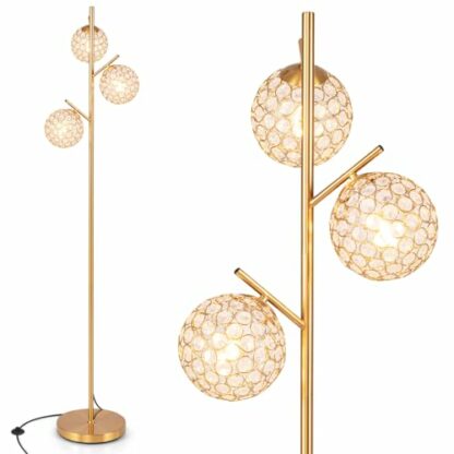 COSTWAY 3-Light Floor Lamp, Modern Standing Lamp with Foot Switch, Crystal-Like Acrylic Lampshades & Weighted Base, Tall Tree Floor Lighting for Living Room Bedroom Office Sofa, Bulbs Not Included - Image 2