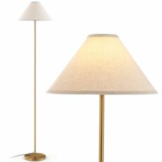 COSTWAY Floor Lamp, 162cm Standing Lamp with Linen Shade, Foot-Operated Switch & E27 Socket, Gold Corner Reading Lamp for Bedroom Living Room Office, Bulbs Not Included