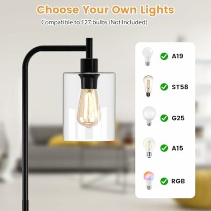 COSTWAY Industrial Floor Lamp, 1/3-Light Glass Lampshade Standing Lamps with Foot Switch, Tall Tree Floor Lighting for Living Dining Room Bedroom Office, Bulbs Not Included 4 COSTWAY Industrial Floor Lamp, 1/3-Light Glass Lampshade Standing Lamps with Foot Switch, Tall Tree Floor Lighting for Living Dining Room Bedroom Office, Bulbs Not Included - Image 4