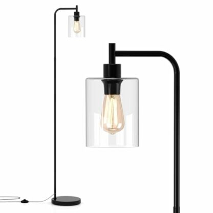 COSTWAY Industrial Floor Lamp, 1/3-Light Glass Lampshade Standing Lamps with Foot Switch, Tall Tree Floor Lighting for Living Dining Room Bedroom Office, Bulbs Not Included 2 COSTWAY Industrial Floor Lamp, 1/3-Light Glass Lampshade Standing Lamps with Foot Switch, Tall Tree Floor Lighting for Living Dining Room Bedroom Office, Bulbs Not Included - Image 2