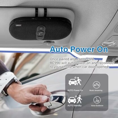 Car Hands Free Kit Bluetooth: SUNITEC Hands Free Car Phone Kit Bluetooth 5.1, 6W Speaker, Siri Google Assistant Supported, AUTO Power ON, Support Siri Assistant, Voice Guidance, with Visor Clip 4 Car Hands Free Kit Bluetooth: SUNITEC Hands Free Car Phone Kit Bluetooth 5.1, 6W Speaker, Siri Google Assistant Supported, AUTO Power ON, Support Siri Assistant, Voice Guidance, with Visor Clip - Image 4