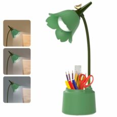 Children's Desk Lamp, 3 Colour Temperatures, Dimmable LED Table Lamp with Pen Holder, Touch Sensor & Flexible Arm, USB Rechargeable Desk Lamp, Bedside Lamp for Reading, Learning (Green)