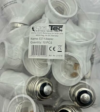 ChiliTec 2-Way Lamp Holder Y Adapter for E27 Lamps Screw Socket Lamp Adapter White - Image 4