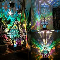 Christmas Decorations Bohemian Wooden Floor Lamp Hollow Geometric Retro Decorative Lamp USB LED Colorful Diamond Lights 3D Projection Desk Night Lamp Home Decor Sunlight Daylight Light