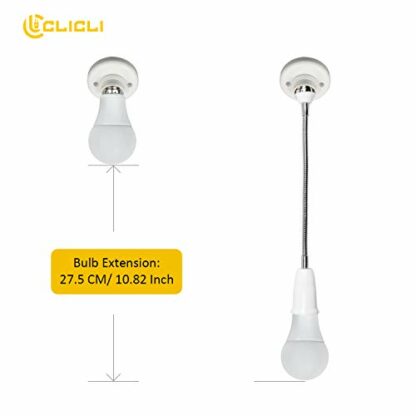 CliCli 2-Pack E26/E27 to E26/E27 Bulb Socket Extender, 27.5 CM/10.8 Inch Light Bulb Extension, Bendable Standard Medium E26 Screw Base Extender Adapter - Image 3