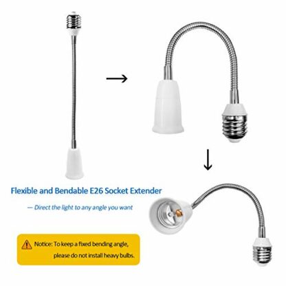 CliCli 2-Pack E26/E27 to E26/E27 Bulb Socket Extender, 27.5 CM/10.8 Inch Light Bulb Extension, Bendable Standard Medium E26 Screw Base Extender Adapter - Image 4