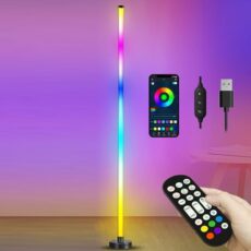Emottle Corner Floor Lamp, 122cm Smart RGB LED Floor Lamp with App Remote Control, Music Sync, DIY Mode, Timer, 16 Million Color Changing Standing Light, Adjustable Lighting for Living Room, Bedroom