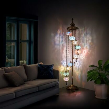 DEMMEX Turkish Moroccan Colorful Mosaic Multicolor 11 Big Globes Tallest Floor Lamp for Living Room Bedroom Office, Customizable (11 Shades - 7feet) - Image 3