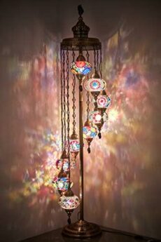 DEMMEX Turkish Moroccan Colorful Mosaic Multicolor Boho Floor Lamp for Living Room Bedroom Office, Customizable (9 Shades - 6feet)