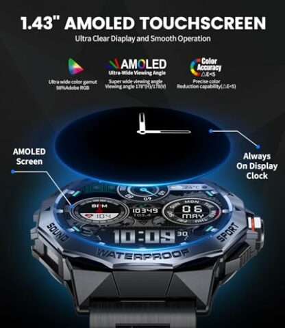 DREMAC Military Smart Watch for Men-1.43’’ AMOLED Display Rugged Smart Watch(Answer/Make Call),50 Days Battery - Image 4