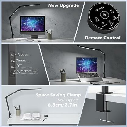 Desk Lamp EYOCEAN LED Desk Light with Clamp Eye-Care Desk Lamp for Home Office Dimmable High Brightness&Color Mode Swing Arm Lamp, Desk Light with Remote Controller 12W Task Lamp Crafting Lighting 3 Desk Lamp EYOCEAN LED Desk Light with Clamp Eye-Care Desk Lamp for Home Office Dimmable High Brightness&Color Mode Swing Arm Lamp, Desk Light with Remote Controller 12W Task Lamp Crafting Lighting - Image 3