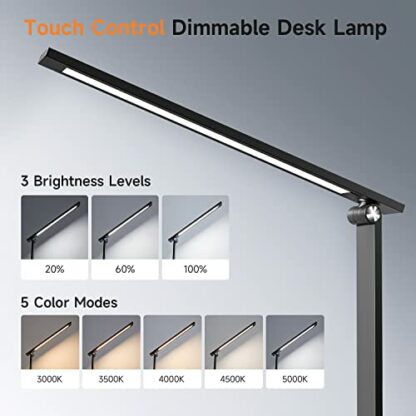 Desk Lamp LED Table Lamp,15 Modes LED Desk Lamp,Dimmable Bedside Lamps with Timer,Multi-Powered Desk Lamps for Study Lamp Reading Light,Adjustable Desk Light,Black Desk Lamp for Bedroom,Home,Office - Image 3