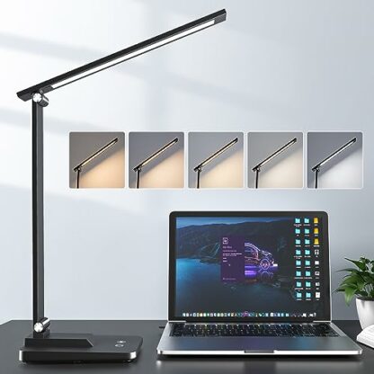 Desk Lamp LED Table Lamp,15 Modes LED Desk Lamp,Dimmable Bedside Lamps with Timer,Multi-Powered Desk Lamps for Study Lamp Reading Light,Adjustable Desk Light,Black Desk Lamp for Bedroom,Home,Office - Image 2