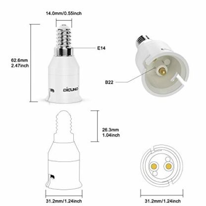 DiCUNO E14 to B22 Socket Converter, Screw to Bayonet Adapter, Small Screw/SES to Bayonet Converter, 0-250v, 165℃ Heat Resistant. - Image 3