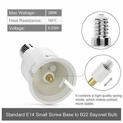 DiCUNO E14 to B22 Socket Converter, Screw to Bayonet Adapter, Small Screw/SES to Bayonet Converter, 0-250v, 165℃ Heat Resistant. - Image 4