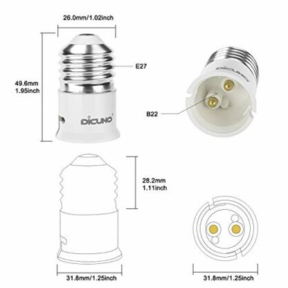 DiCUNO E27 to B22 Socket Converter 6-Pack Socket Adapter Lamp Base Adapter for LED Bulbs and Incandescent Bulbs and CFL Bulbs 3 DiCUNO E27 to B22 Socket Converter 6-Pack Socket Adapter Lamp Base Adapter for LED Bulbs and Incandescent Bulbs and CFL Bulbs - Image 3