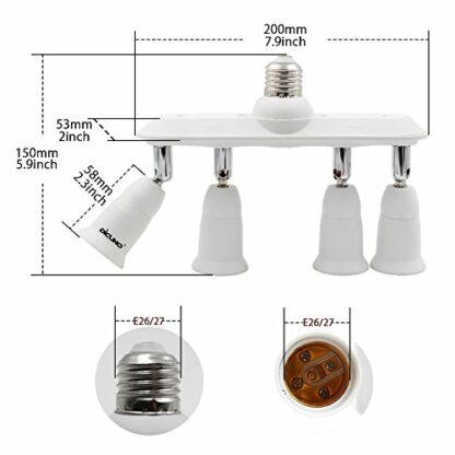 DiCUNO Light Socket Splitter Adapter, 4 in 1 E26 E27 Socket Converter, Bulb Lamp Horizontal Designed 360 Degrees Adjustable 180 Degrees Bending - Image 3