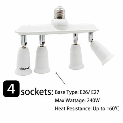 DiCUNO Light Socket Splitter Adapter, 4 in 1 E26 E27 Socket Converter, Bulb Lamp Horizontal Designed 360 Degrees Adjustable 180 Degrees Bending - Image 4
