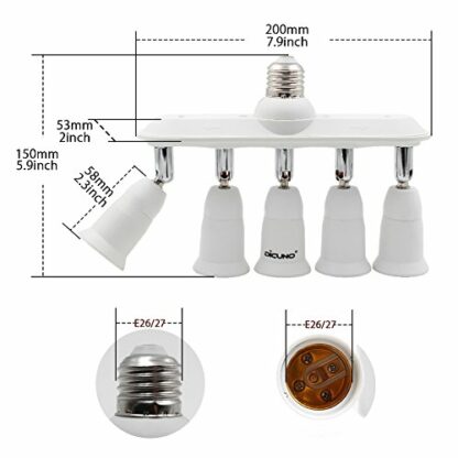 DiCUNO Light Socket Splitter Multi Way Adapter, 3 in 1/ 4 in 1/ 5 in 1/ 7 in 1 E26 Socket Converter, Bulb Lamp Horizontal Designed 360 Degrees Adjustable 180 Degrees Bending - Image 3