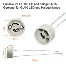 EACLL GU10 Lamp Bases GU10 Feet Socket, Ceramic Lamp Socket, with High-Quality Silicone Cable, Connecting Sockets for GU10 LED Lamps and Halogen, Pack of 20