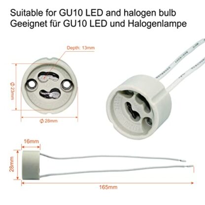 EACLL GU10 Lamp Bases GU10 Feet Socket, Ceramic Lamp Socket, with High-Quality Silicone Cable, Connecting Sockets for GU10 LED Lamps and Halogen, Pack of 20 - Image 3