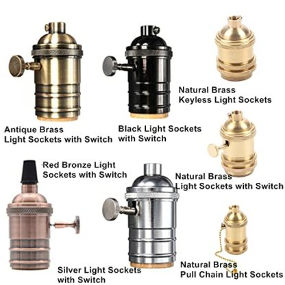 EFINEHOME 2 Pack Lamp or Fixture Replacement, E26/ E27 Solid Brass Industrial Light Socket Vintage Edison Pendant Lamp Copper Holder with Switch 3 EFINEHOME 2 Pack Lamp or Fixture Replacement, E26/ E27 Solid Brass Industrial Light Socket Vintage Edison Pendant Lamp Copper Holder with Switch - Image 3